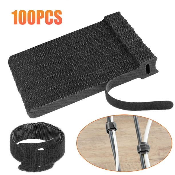 100PCS 6 Inches Reusable Cable Ties Cord Wrap and Hook Loop Cords Management – Black Scoton Adjustable Cord Straps Cable Organizer 